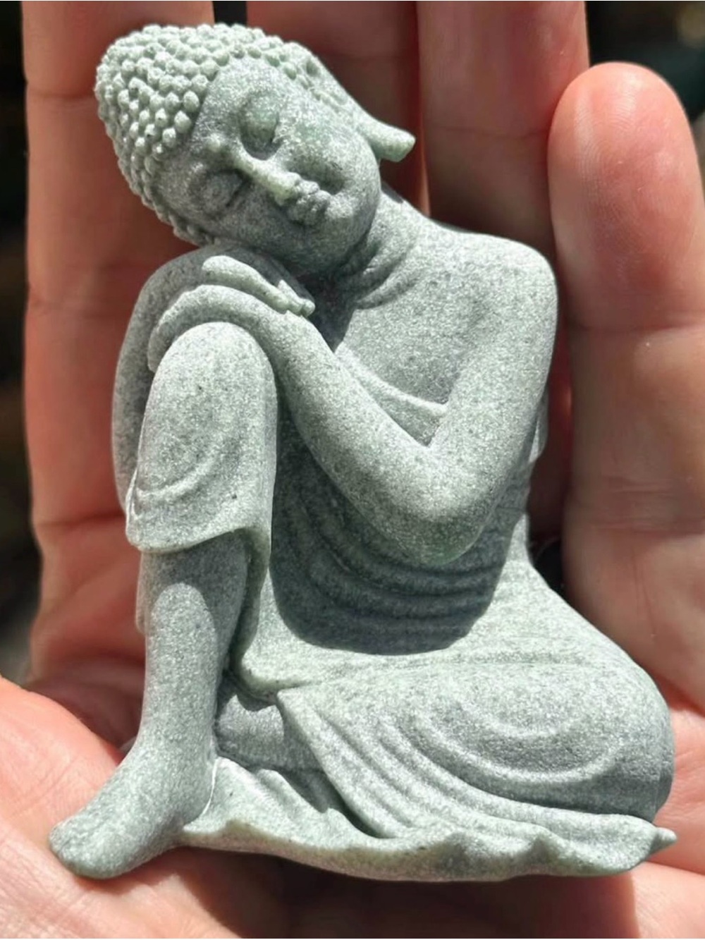 Handheld Serenity Buddha Statue - Gray Resin 3”h